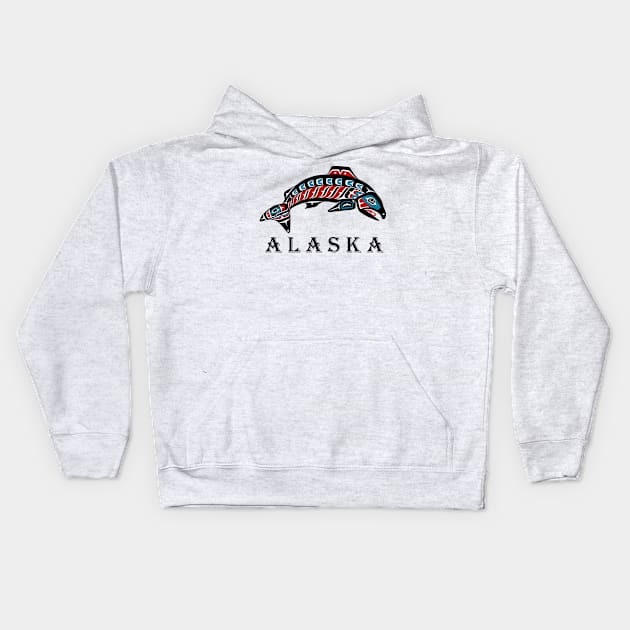 Alaska Pride, salmon Kids Hoodie by Featherlady Studio